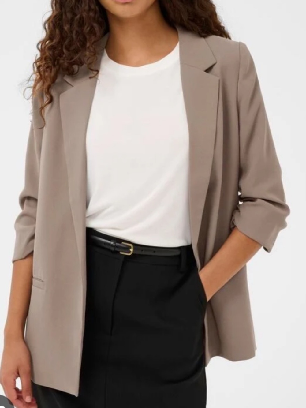 Soaked Taupe Open Front Blazer | XS | Ruched Sleeve